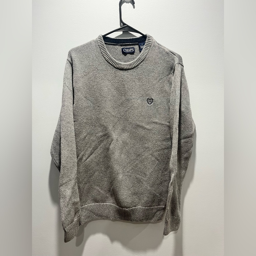 Chaps Mens Medium Gray Classic Crew Neck Cotton Sweater Machine Wash‎ and Dry